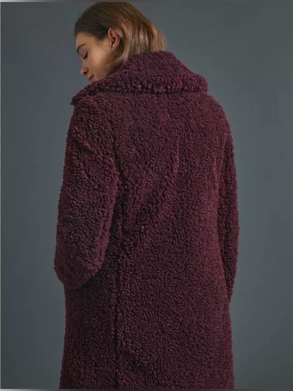 NWT Topshop Frenchy Big Borg Teddy Coat Burgundy Size 10 Oversized - Picture 3 of 7